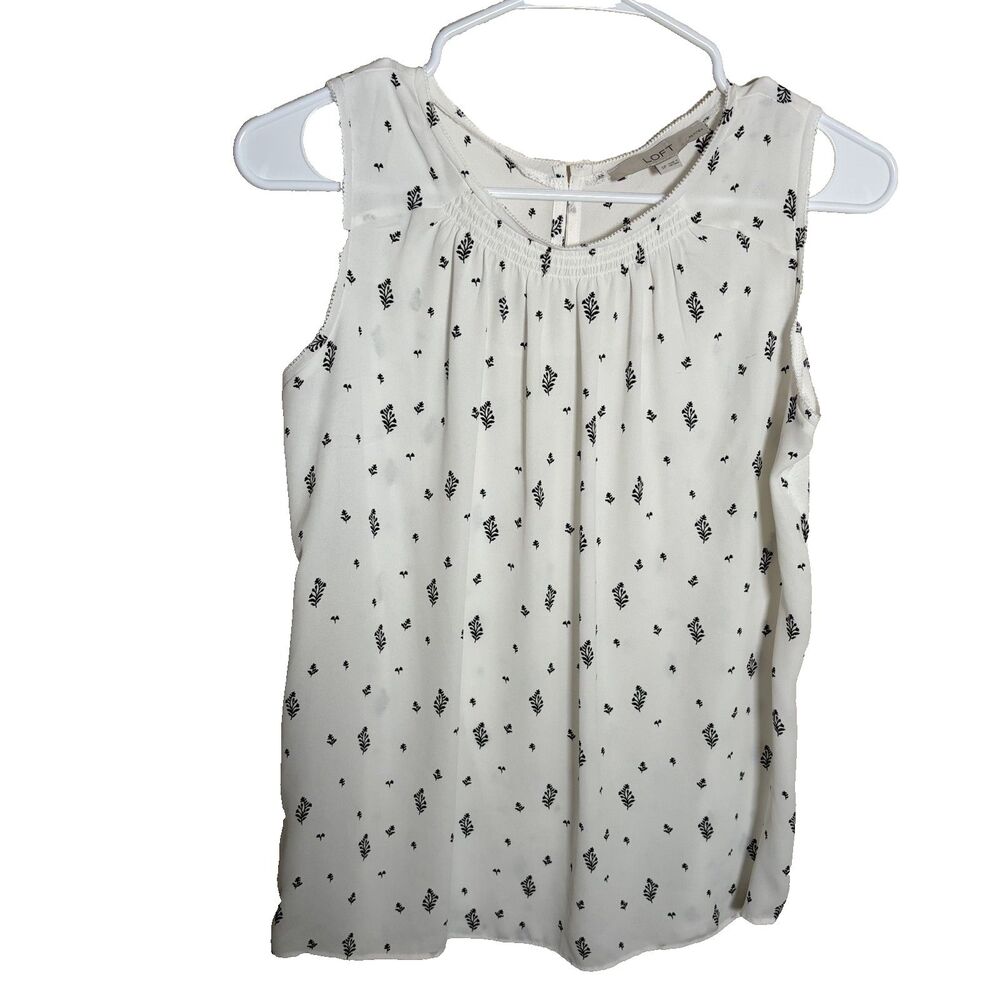 Loft Tank Top Women's Petite Small Printed Sleeveless Round Neck Sheer